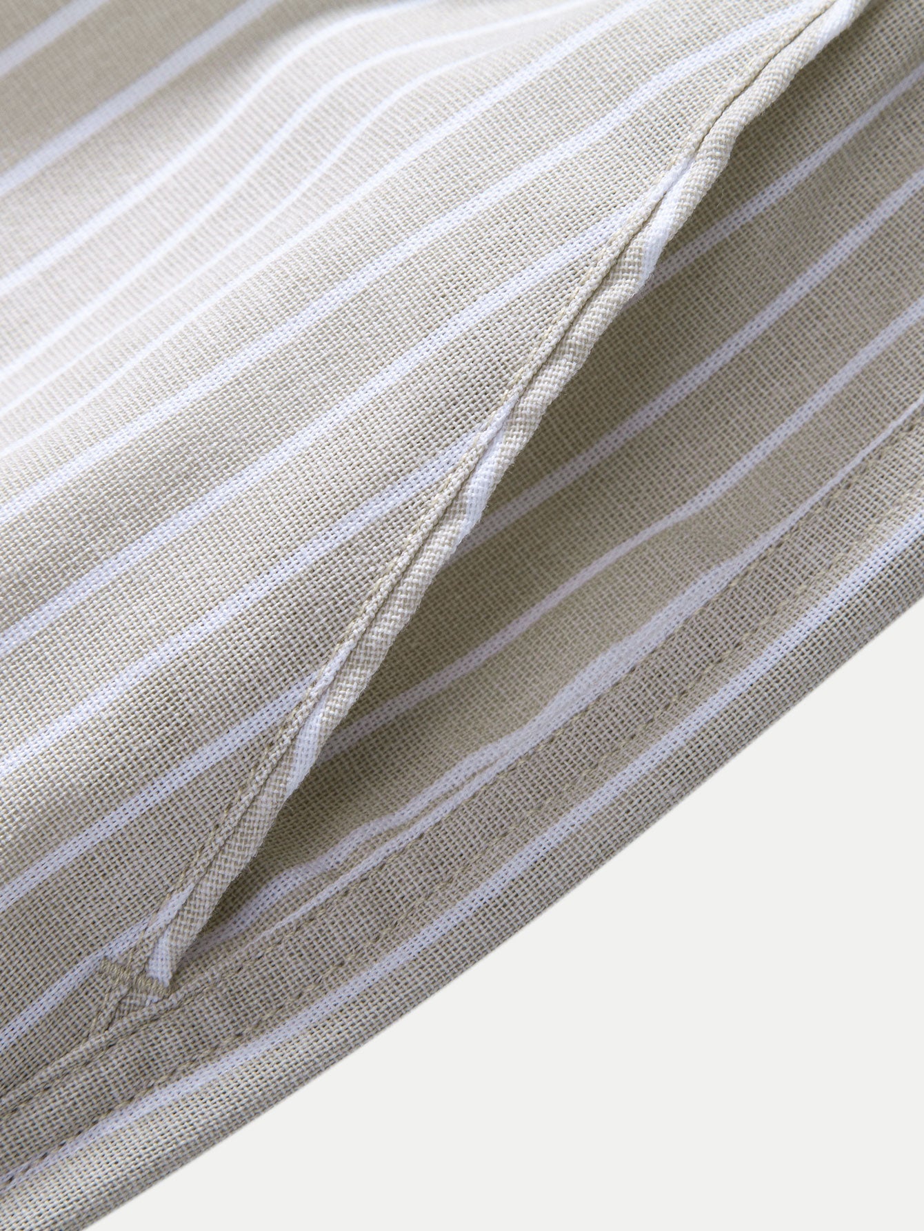Linen-Rayon Blend Button-Up Shirt with Striped Straight-Leg Linen Pants