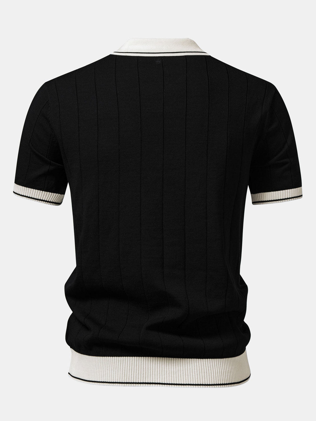 Ribbed Johnny Collar Knit Polo with Contrast Trim & Slim Fit Tapered Trousers
