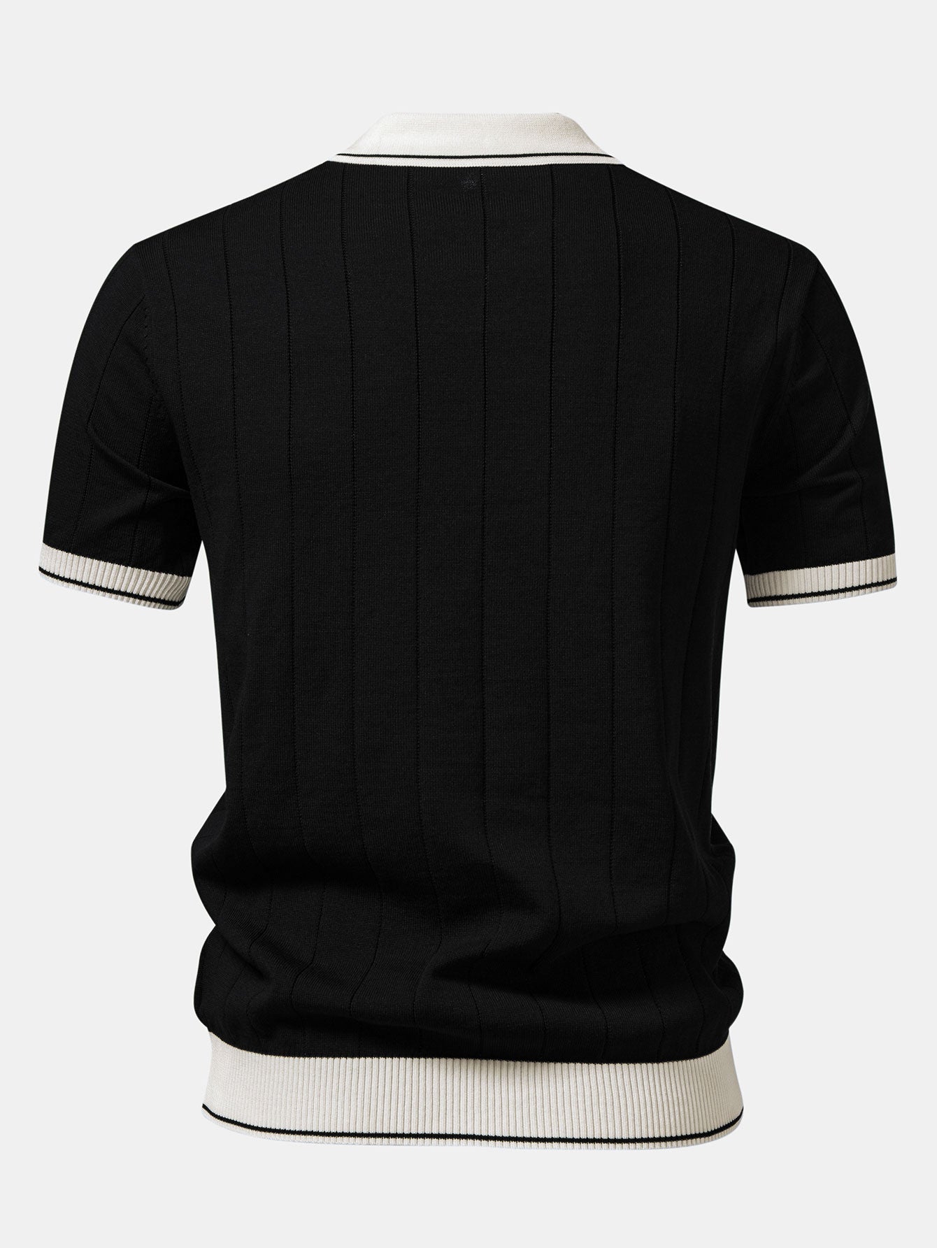 Ribbed Johnny Collar Knit Polo with Contrast Trim & Slim Fit Tapered Trousers