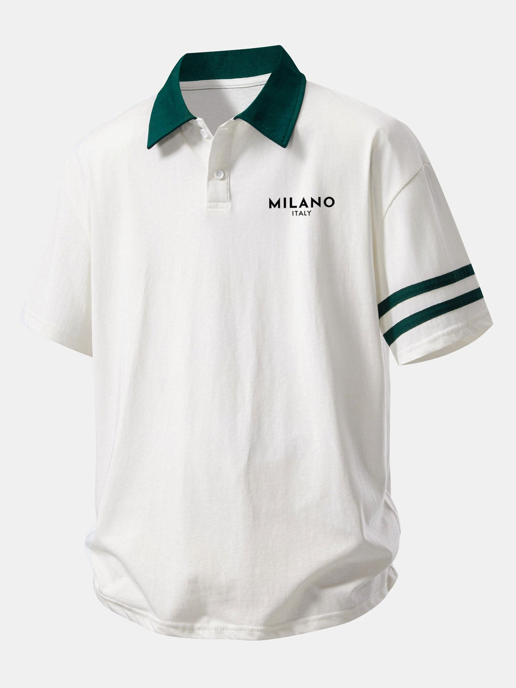 Relaxed Fit Milano Print Polo Shirt with Contrast Collar