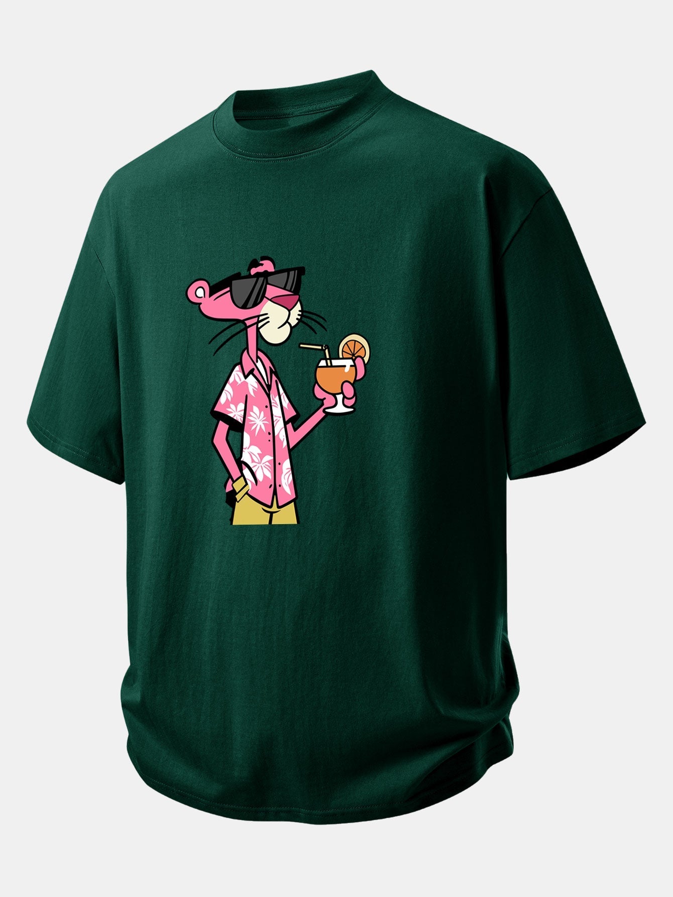 Relaxed Fit Pink Panther Print Cotton Tee for Vacation