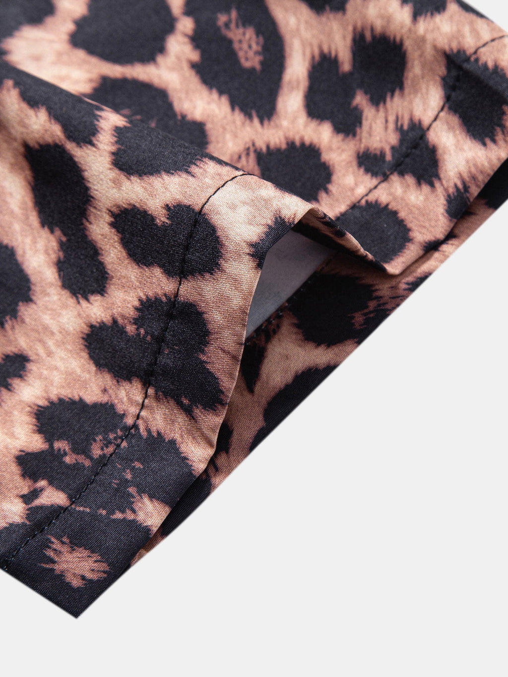 Leopard Print Patchwork Stand Collar Shirt with Matching Swim Shorts