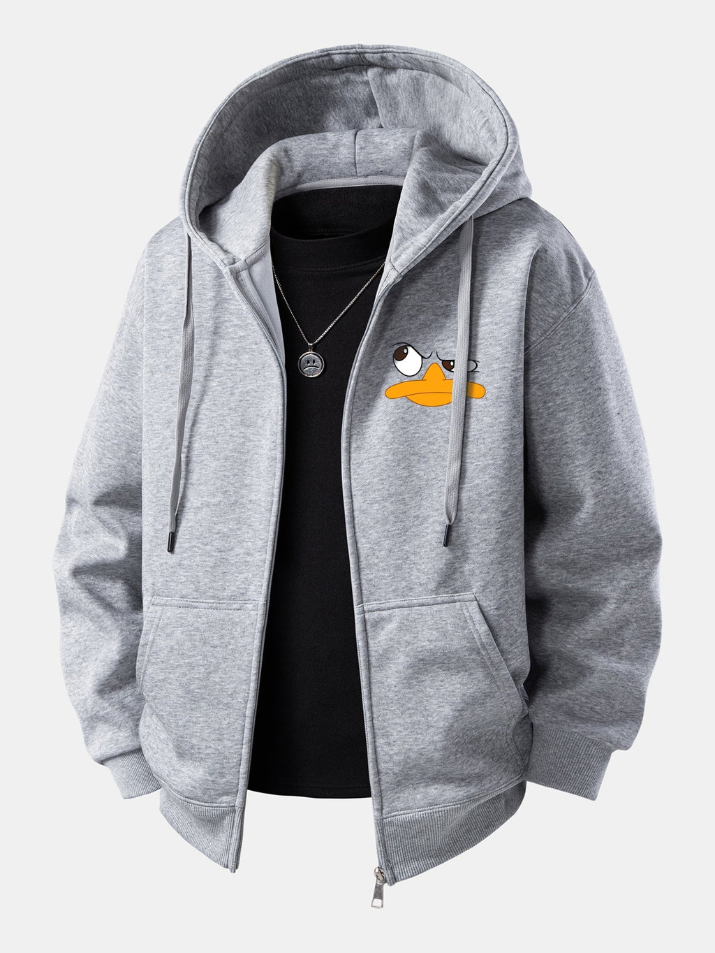 Zip-Up Hoodie with Emoji Duck Print