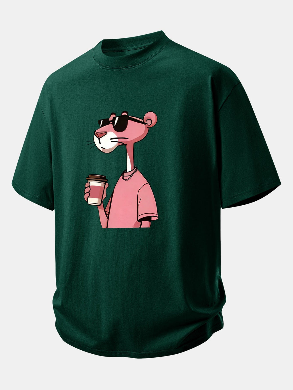 Casual Fit Pink Panther Coffee Print Cotton Tee
