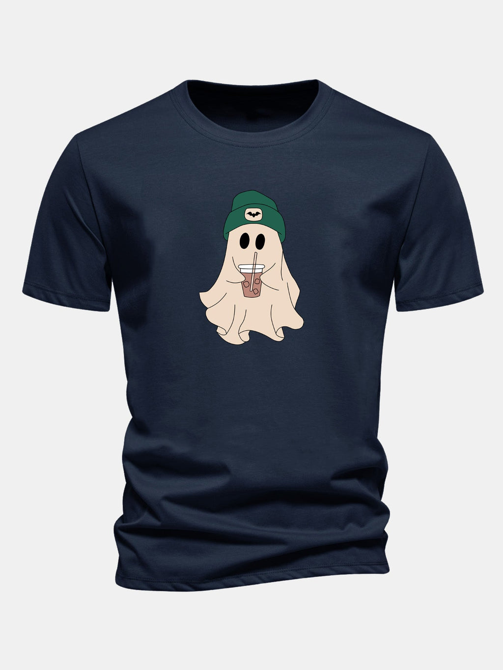 Regular Fit Dark Green Cotton T-Shirt with Ghost Print