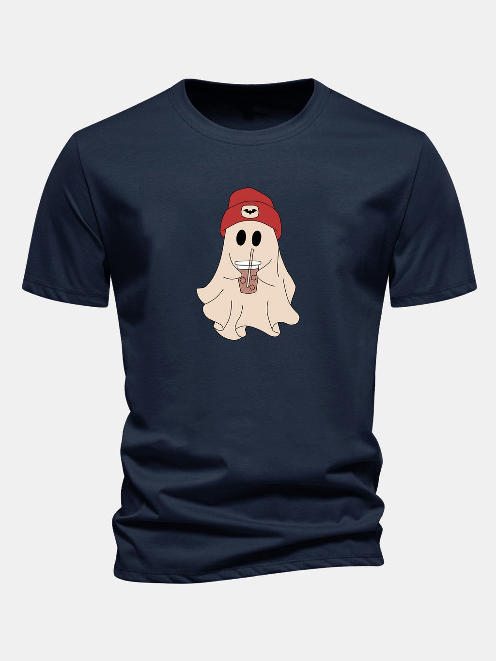 Classic Fit Red Cotton T-Shirt with Ghost Print