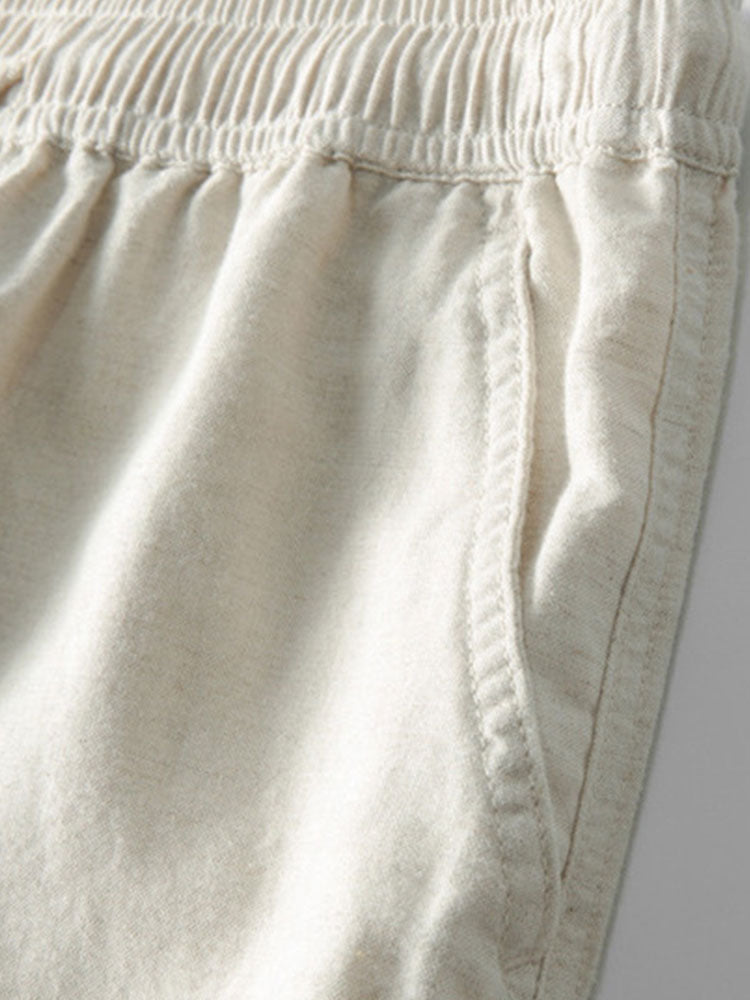 Geometric Jacquard Button-Up Shirt with Straight-Leg Linen Trousers