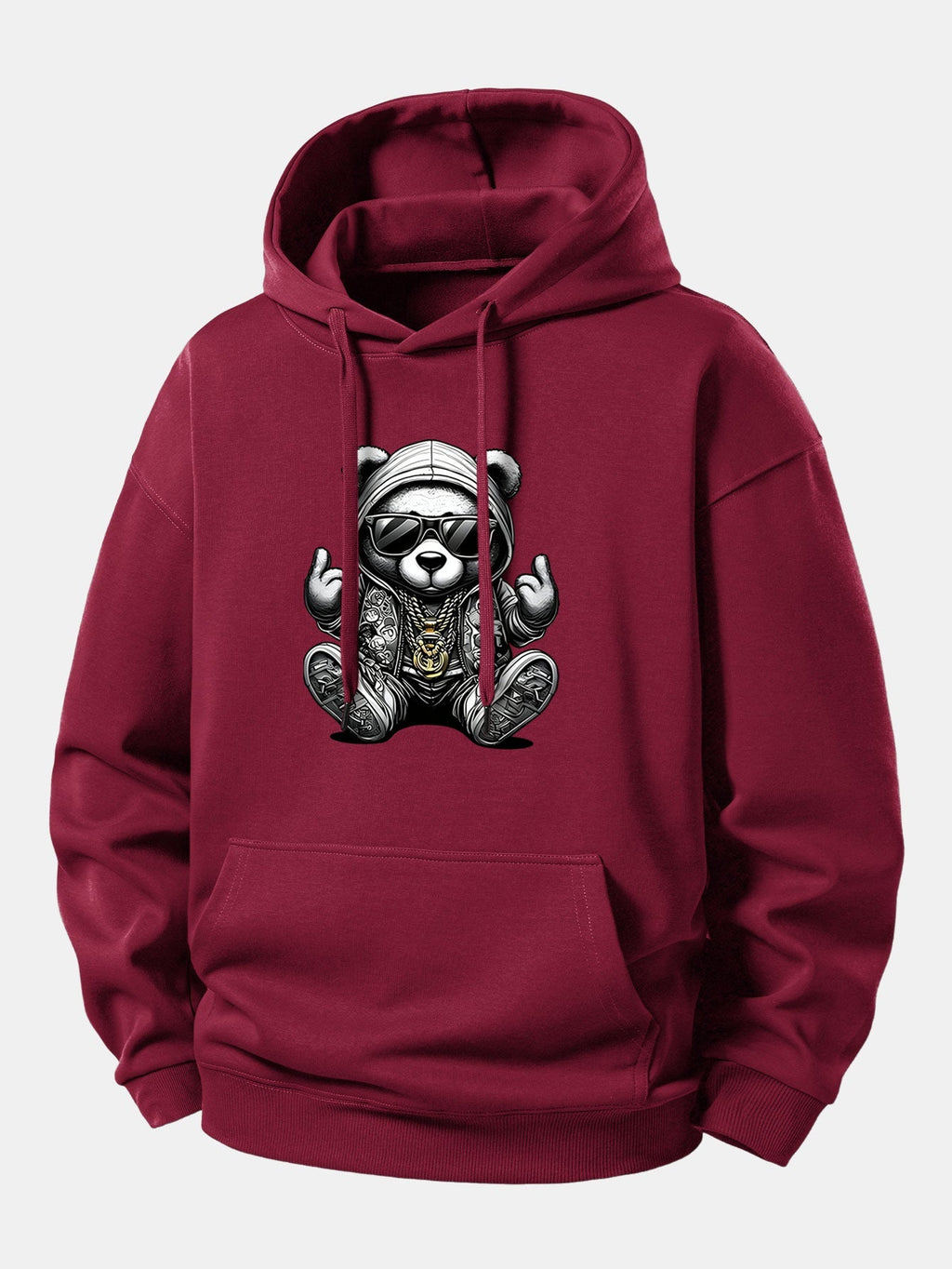 Relaxed Fit Hoodie with Hip Hop Bear Graphic