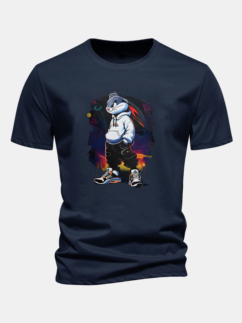 Classic Fit Cotton T-Shirt with Cartoon Rabbit Design