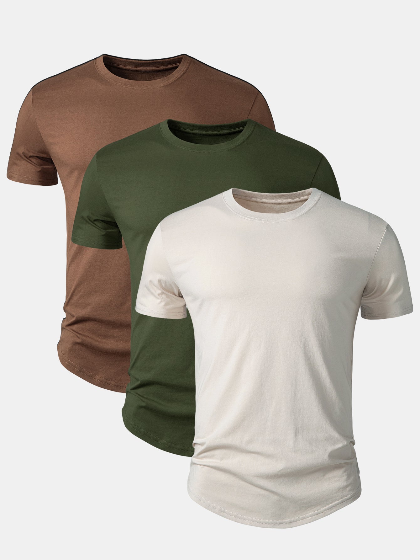 Set of 3 Essential Cotton Arc Hem T-Shirts