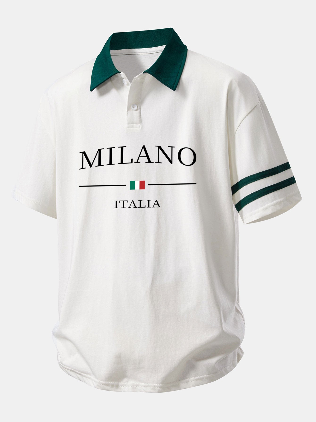 Relaxed Fit Milano Print Polo Shirt with Contrast Collar & 7" Cotton Drawstring Shorts