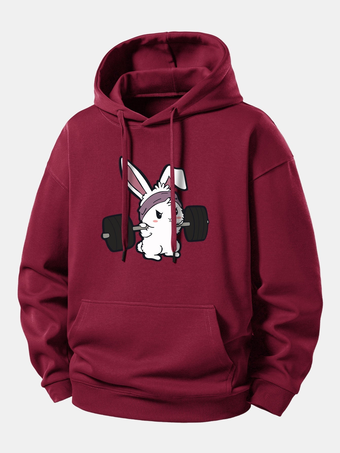 Relaxed Fit Hoodie with Fitness Rabbit Print