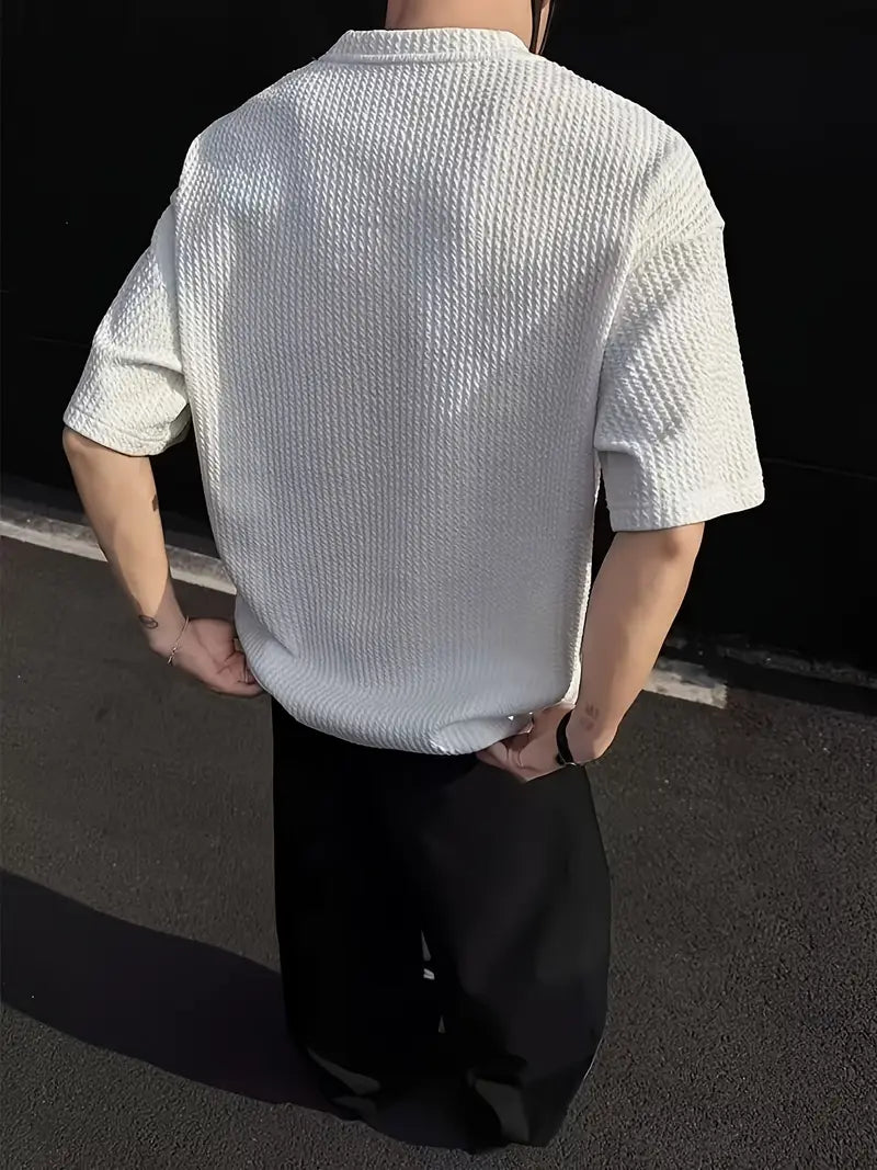 Men's White Jacquard Knit T-Shirt for Summer