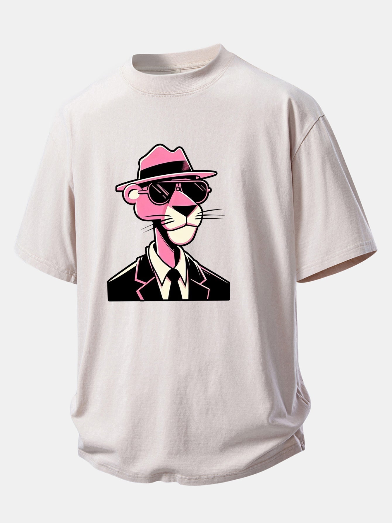 Distressed Pink Panther Print Drop Shoulder T-Shirt for Gentlemen