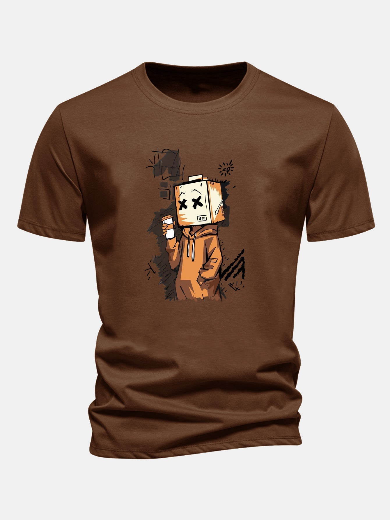 Classic Fit Cotton T-Shirt with Cartoon Box Head Design