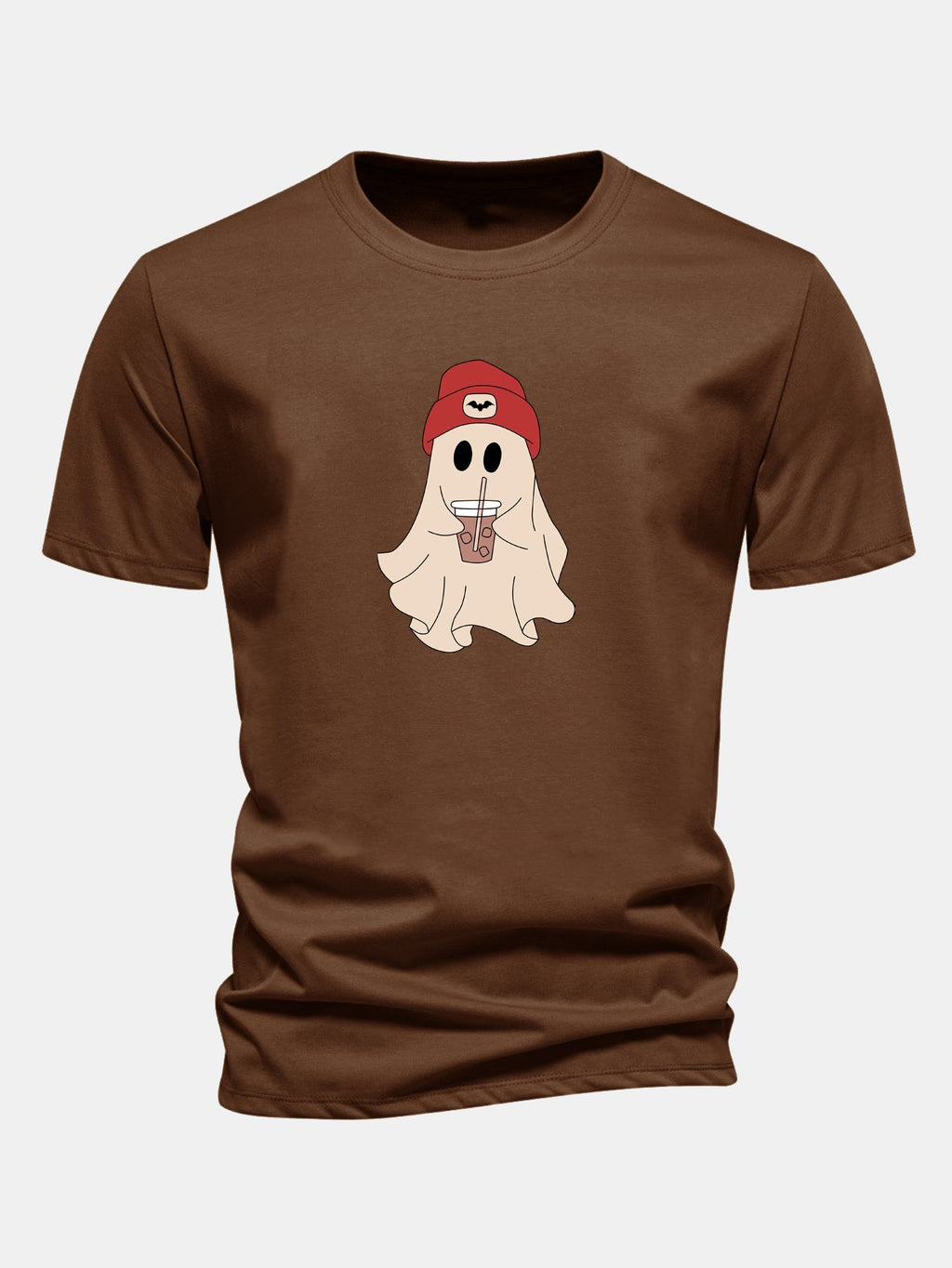 Classic Fit Red Cotton T-Shirt with Ghost Print
