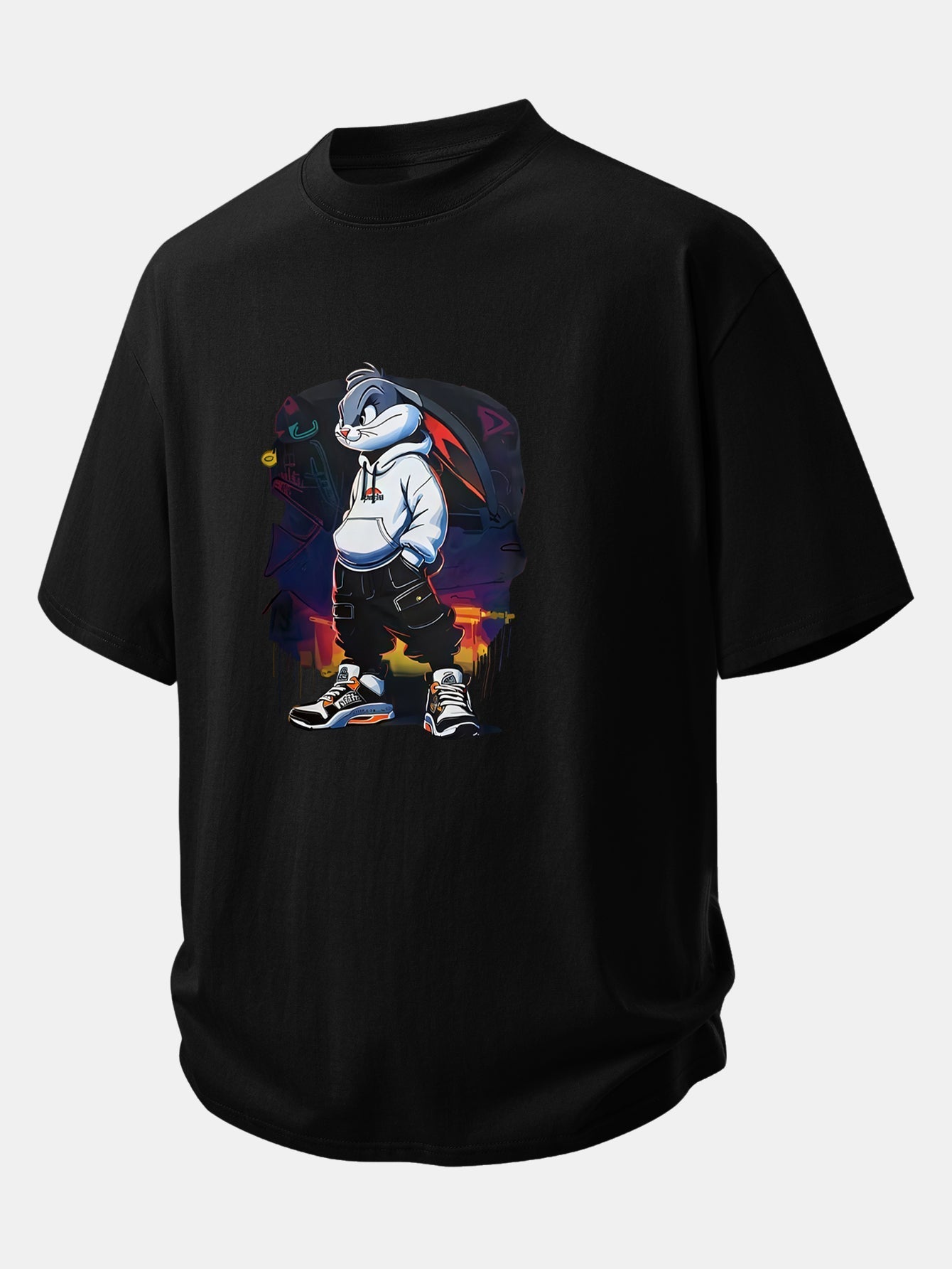 Casual Cartoon Rabbit Graphic Cotton Tee