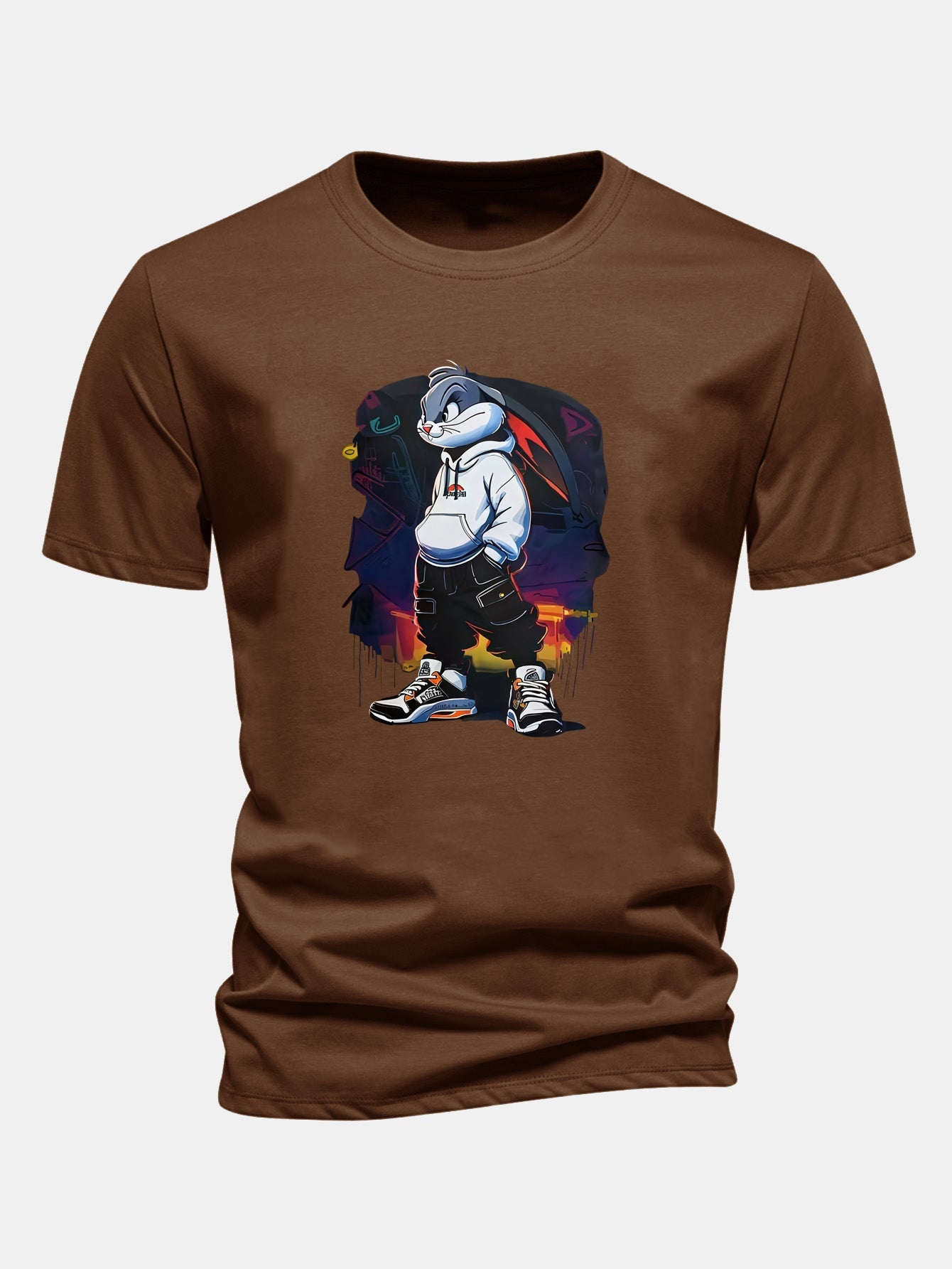 Classic Fit Cotton T-Shirt with Cartoon Rabbit Design