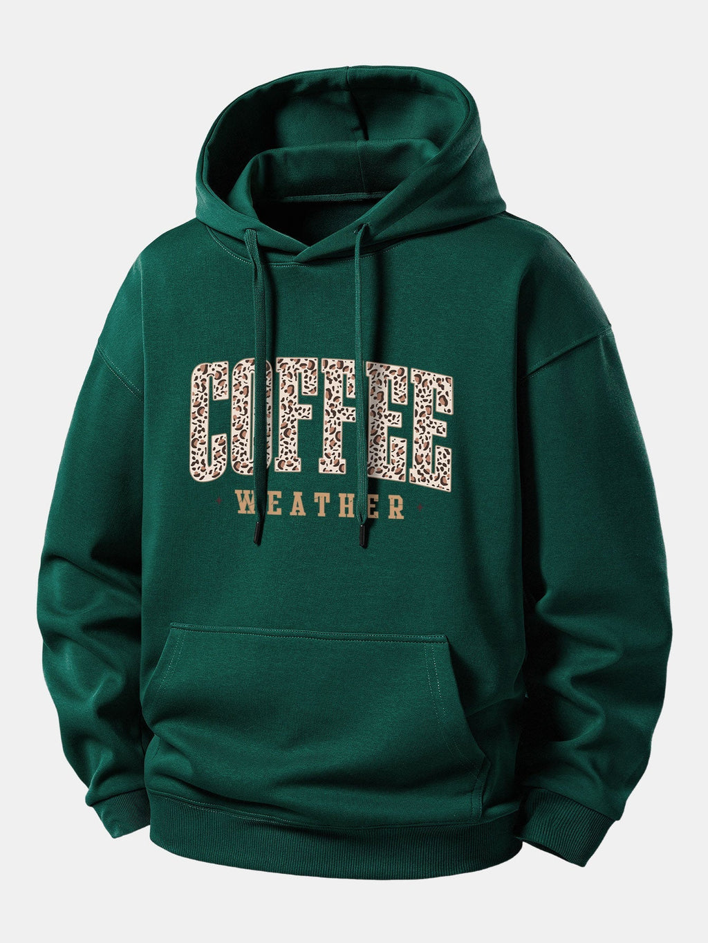 Relaxed Fit Hoodie with Leopard Coffee Weather Print