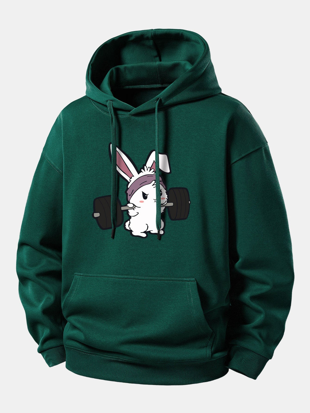 Relaxed Fit Hoodie with Fitness Rabbit Print