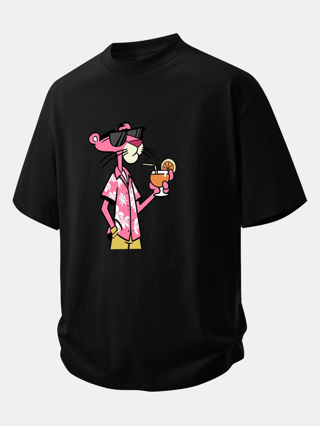 Relaxed Fit Pink Panther Print Cotton Tee for Vacation