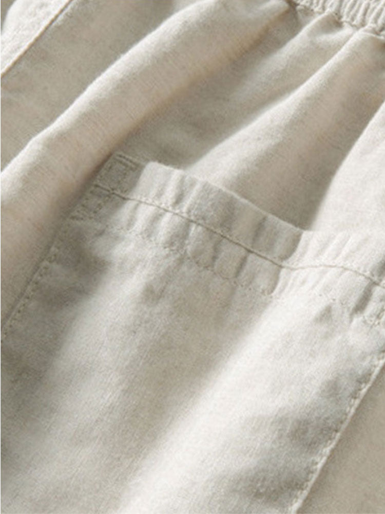 Geometric Jacquard Button-Up Shirt with Straight-Leg Linen Trousers