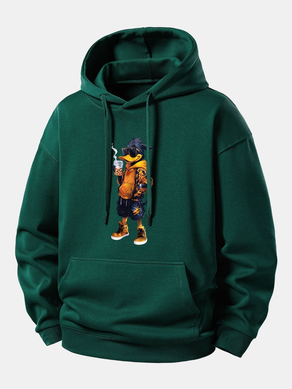 Relaxed Fit Hoodie with Cartoon Duck Design