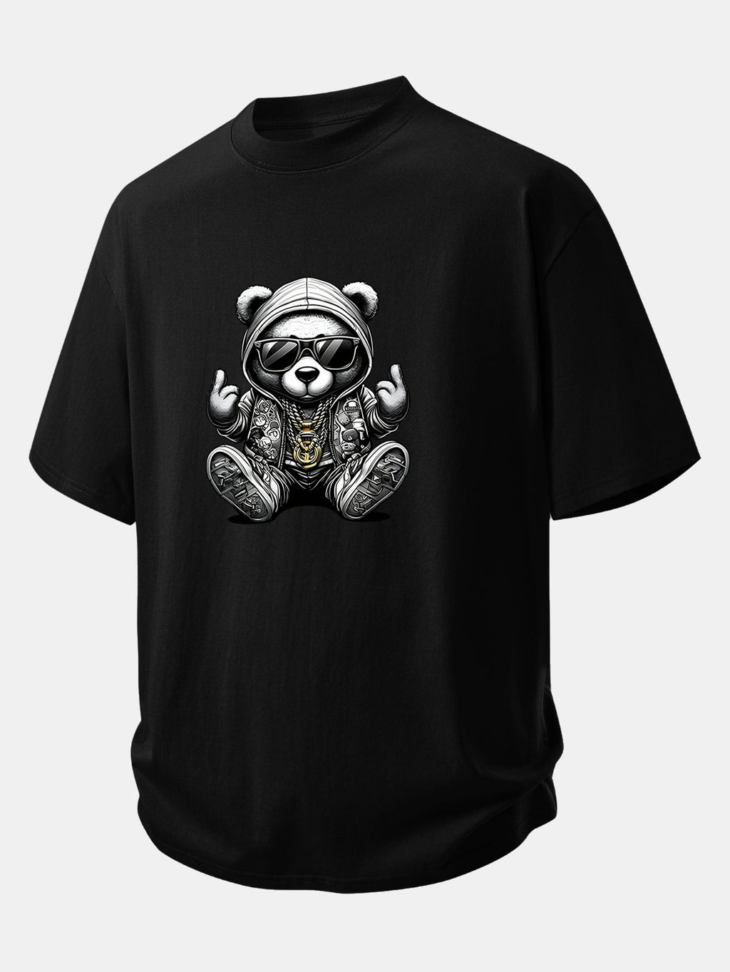 Comfortable Hip Hop Bear Graphic Cotton Tee