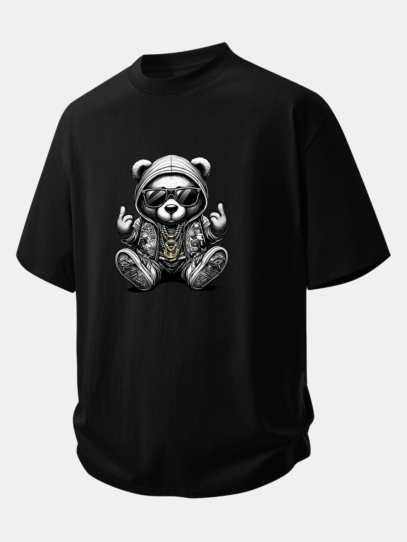 Comfortable Hip Hop Bear Graphic Cotton Tee