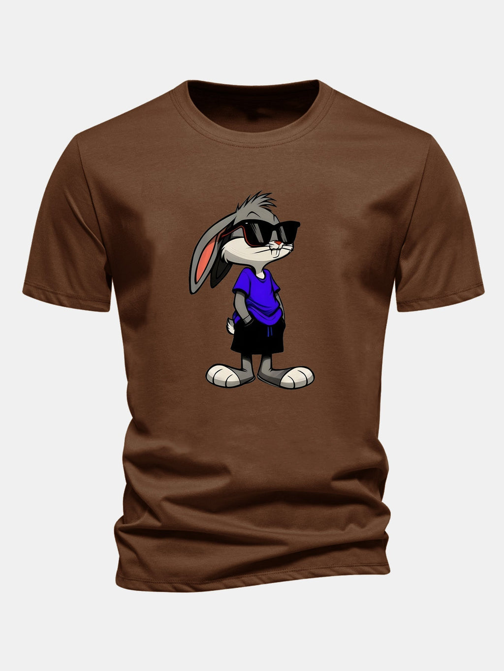 Rabbit Print Cotton T-Shirt in Regular Fit with Sunglasses Design