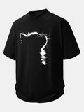 Comfortable Cat Print Cotton T-Shirt with Relaxed Fit