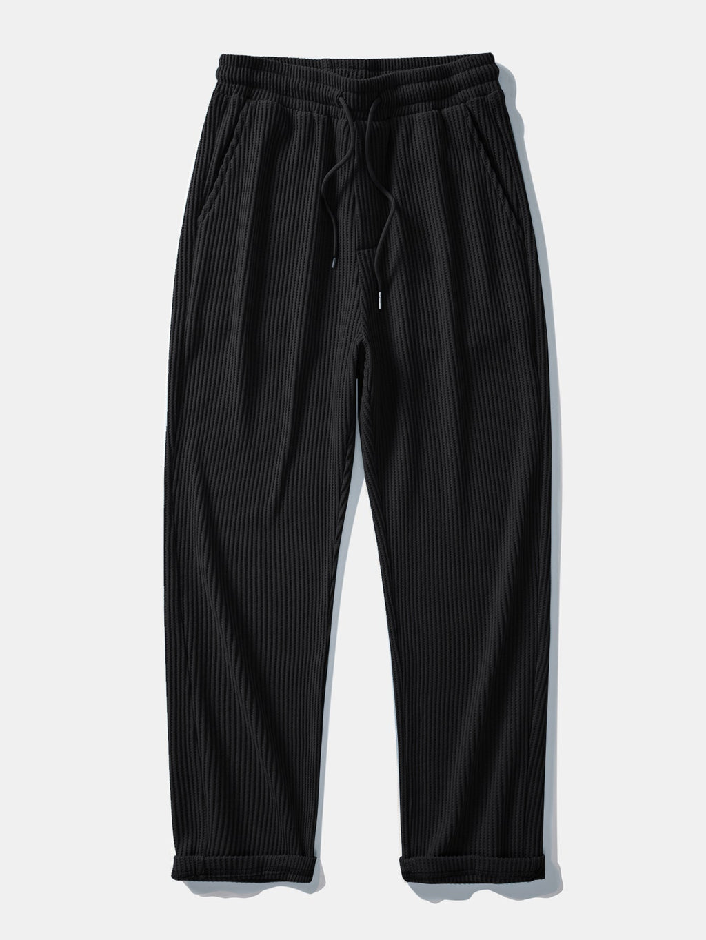 Textured Contrast Johnny Collar Knit Polo with Drawstring Waffle Knit Pants
