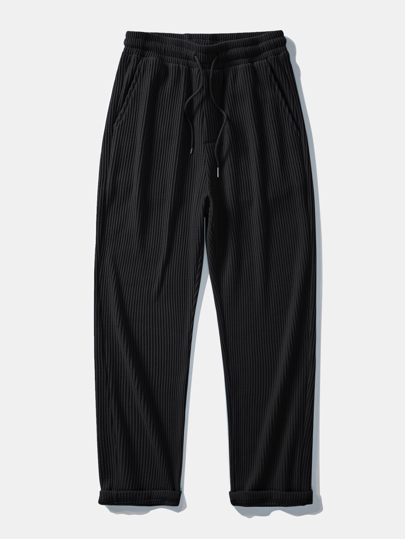 Textured Contrast Johnny Collar Knit Polo with Drawstring Waffle Knit Pants