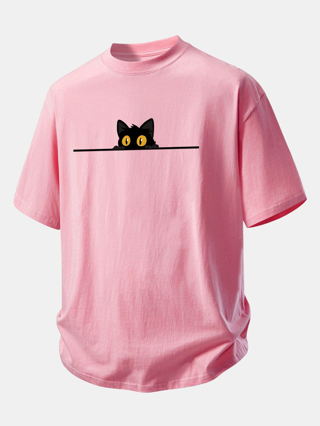 Comfortable Black Cat Print Cotton Tee