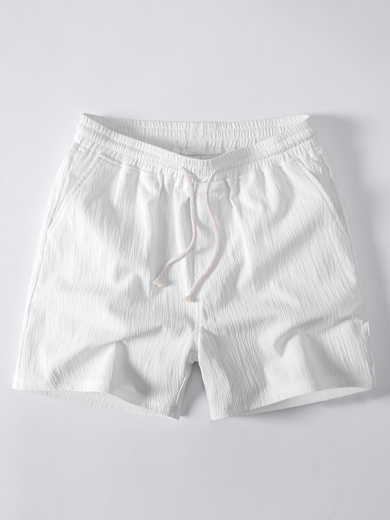 Jacquard Rhombus Button-Up Shirt & Crinkle Textured 5" Drawstring Shorts