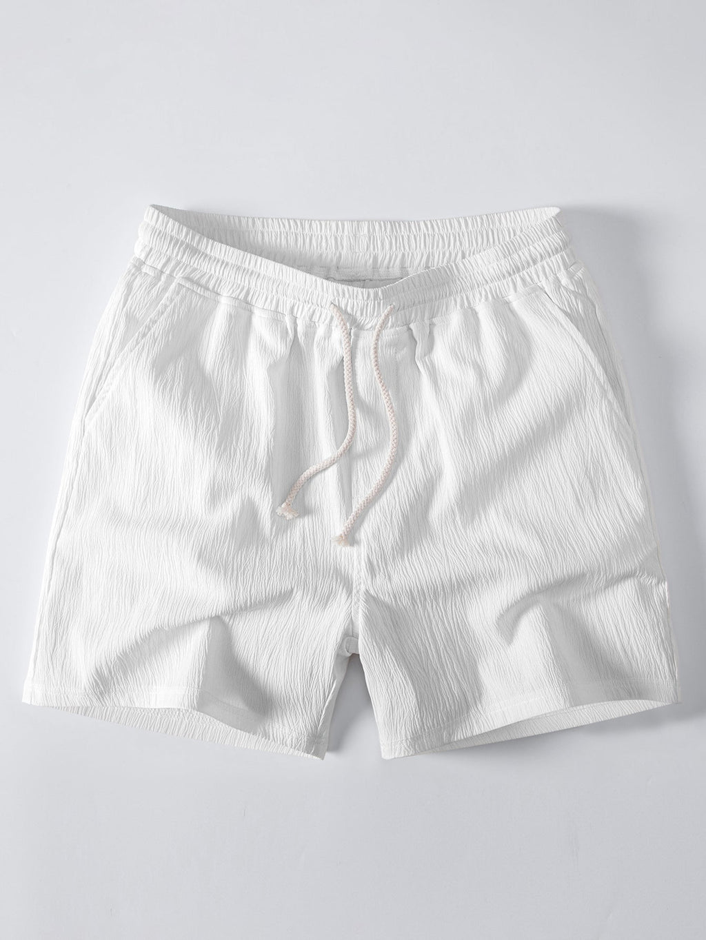 Geometric Jacquard Eyelet Cuban Shirt with Crinkle Textured 5" Drawstring Shorts
