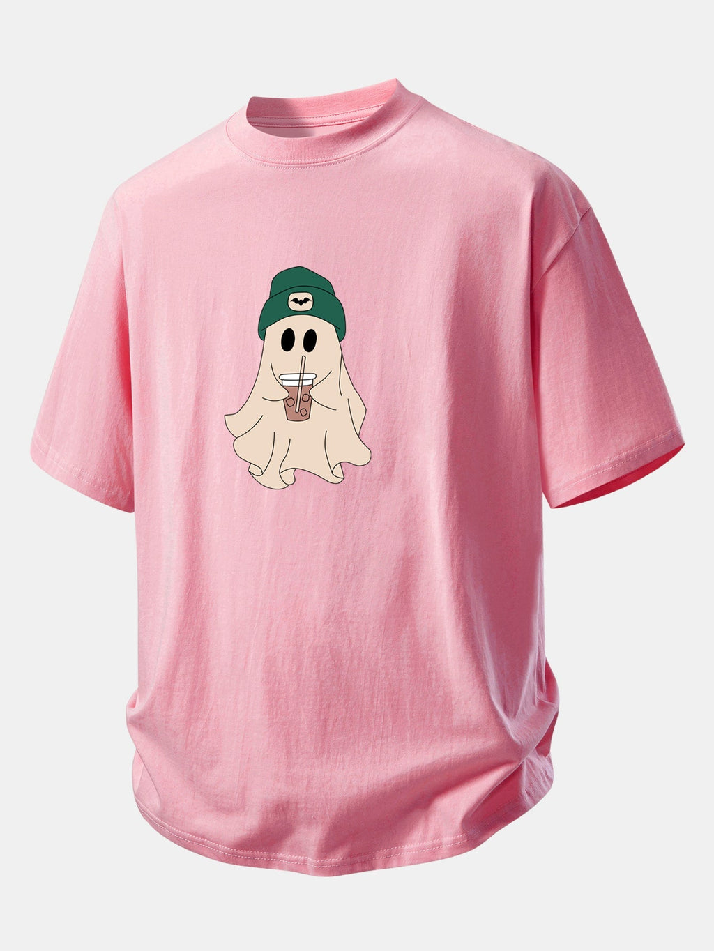 Relaxed Fit Dark Green Ghost Print Cotton T-Shirt