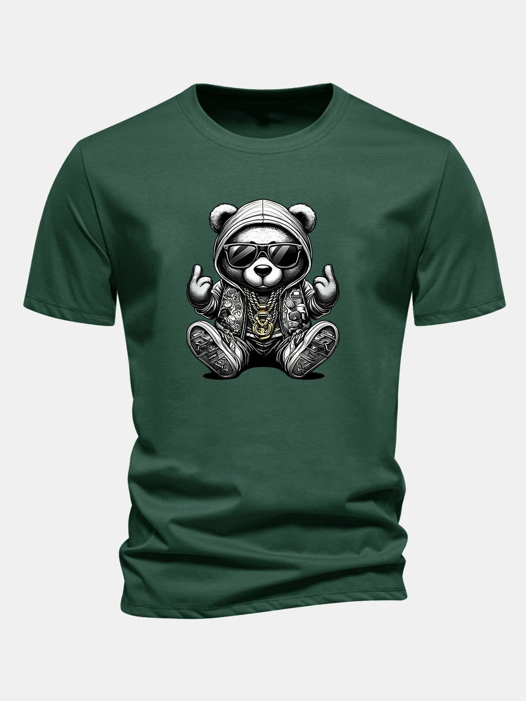 Classic Fit Cotton T-Shirt with Hip Hop Bear Graphic