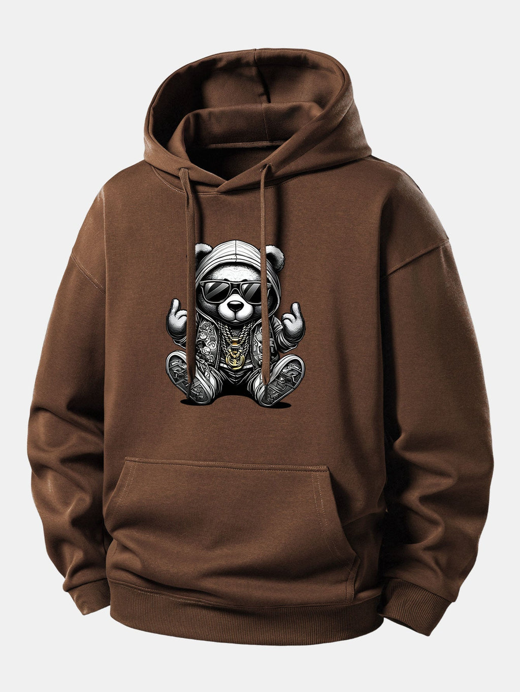 Relaxed Fit Hoodie with Hip Hop Bear Graphic