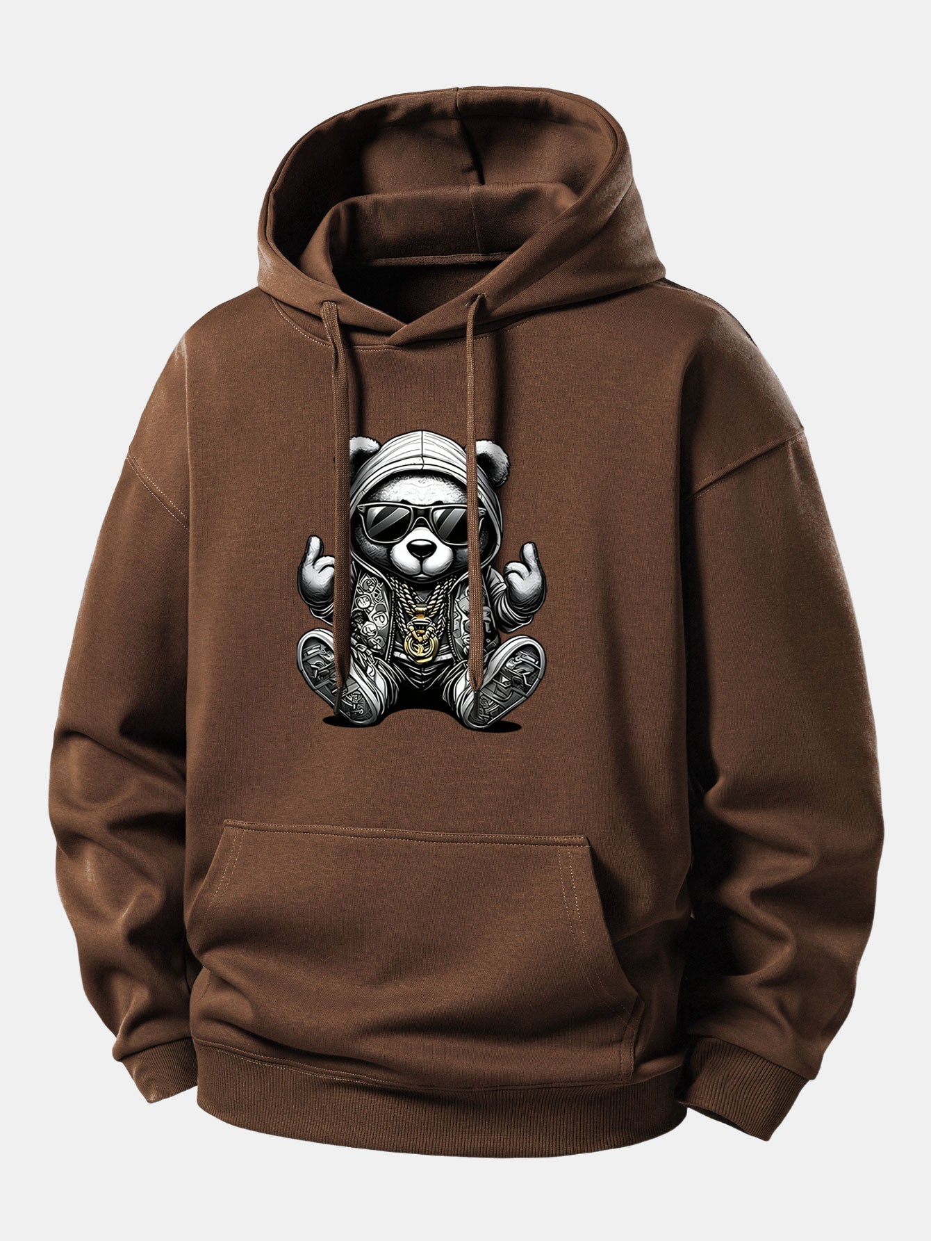 Relaxed Fit Hoodie with Hip Hop Bear Graphic