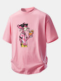 Relaxed Fit Pink Panther Print Cotton Tee for Vacation