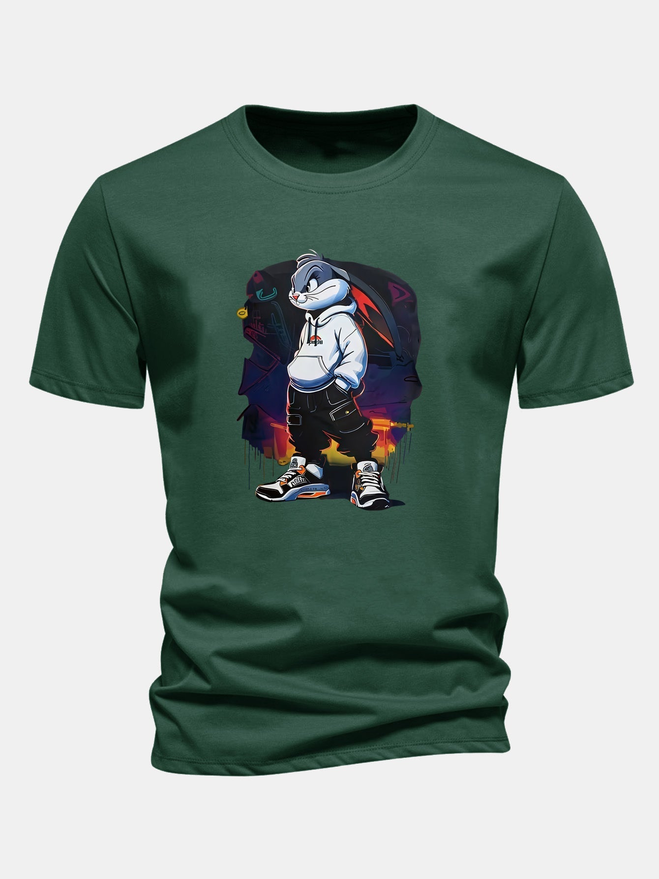 Classic Fit Cotton T-Shirt with Cartoon Rabbit Design