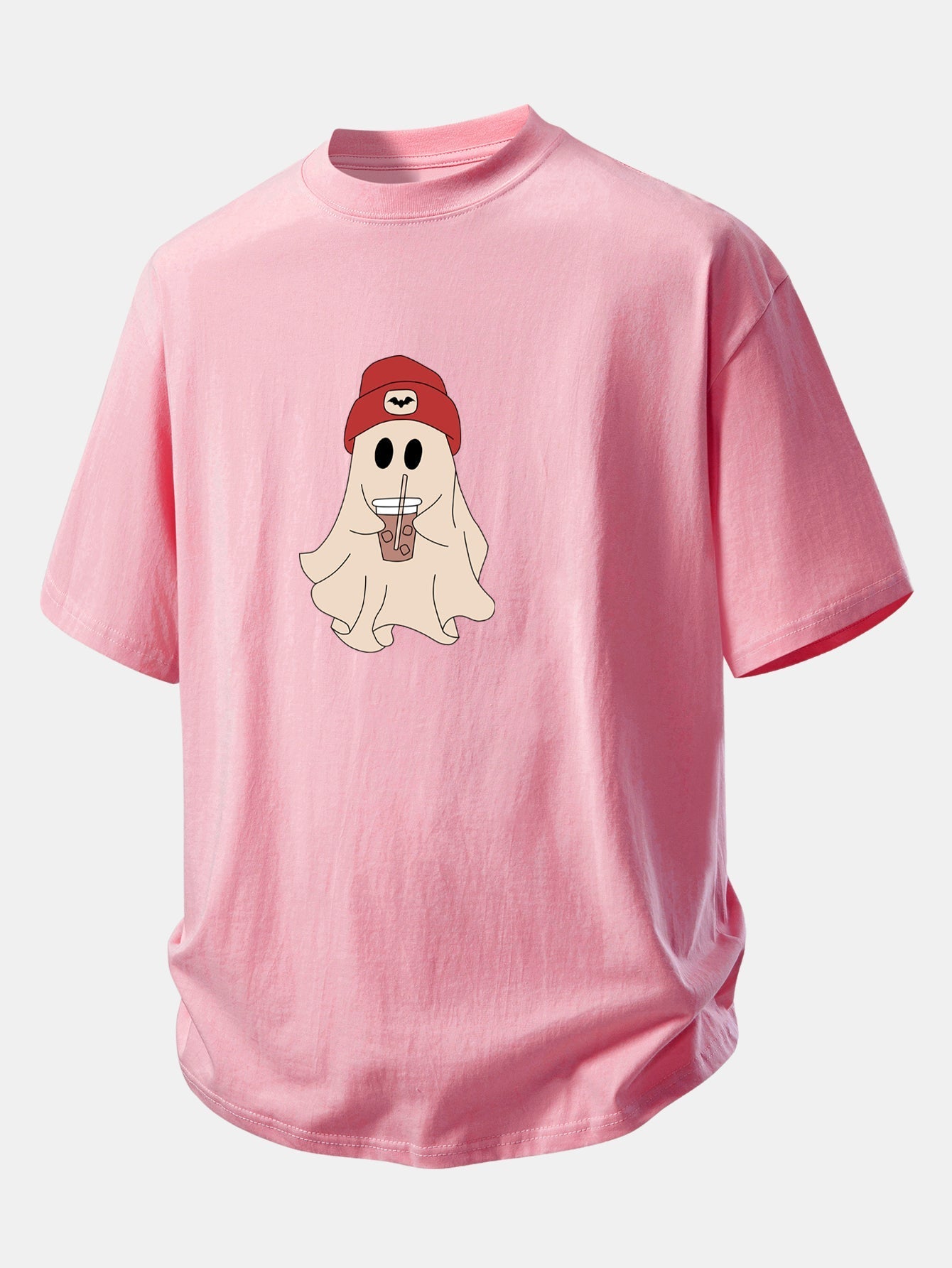 Comfortable Red Ghost Print Cotton T-Shirt
