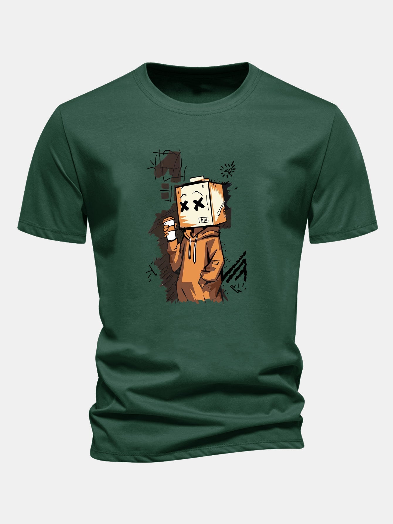 Classic Fit Cotton T-Shirt with Cartoon Box Head Design