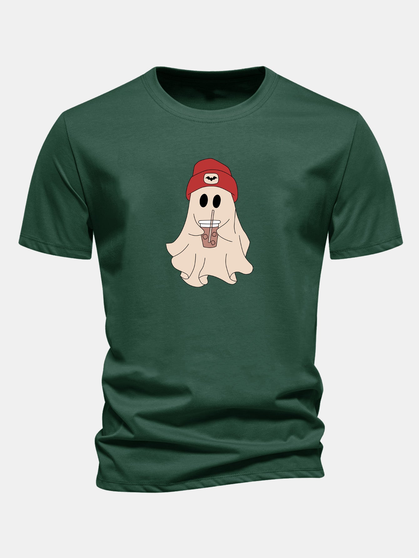 Classic Fit Red Cotton T-Shirt with Ghost Print