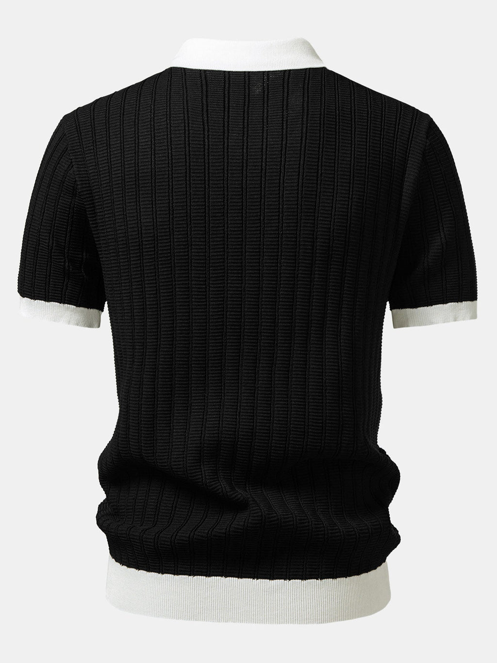 Textured Contrast Johnny Collar Knit Polo with Drawstring Waffle Knit Pants