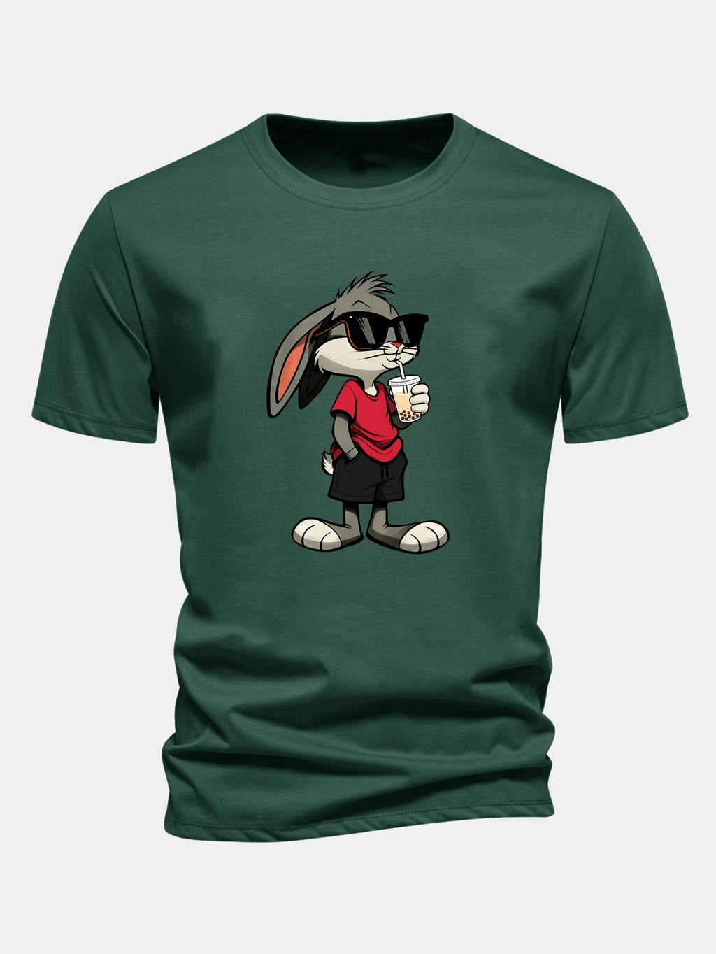 Classic Fit Cotton T-Shirt with Cartoon Rabbit Design