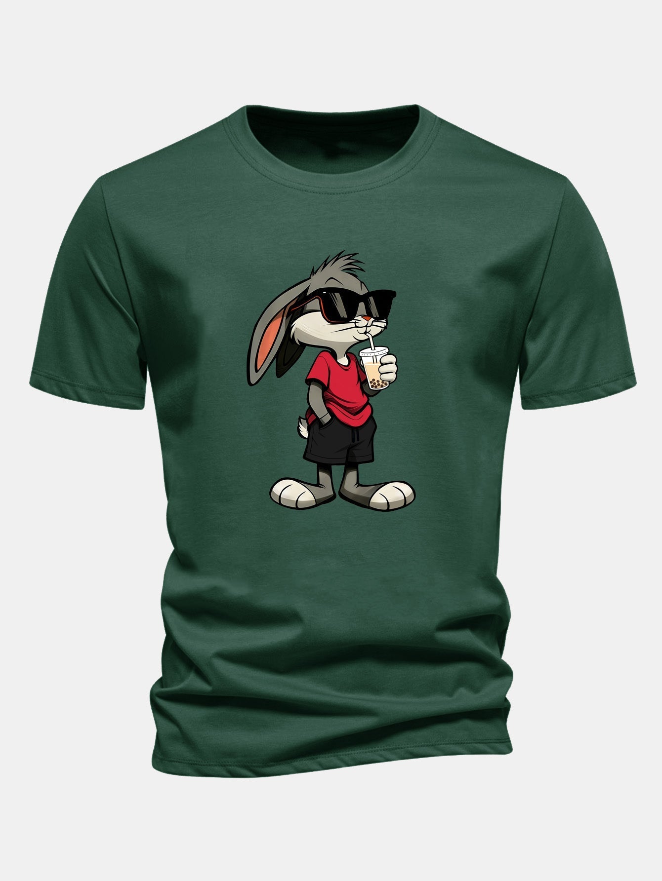 Classic Fit Cotton T-Shirt with Cartoon Rabbit Design