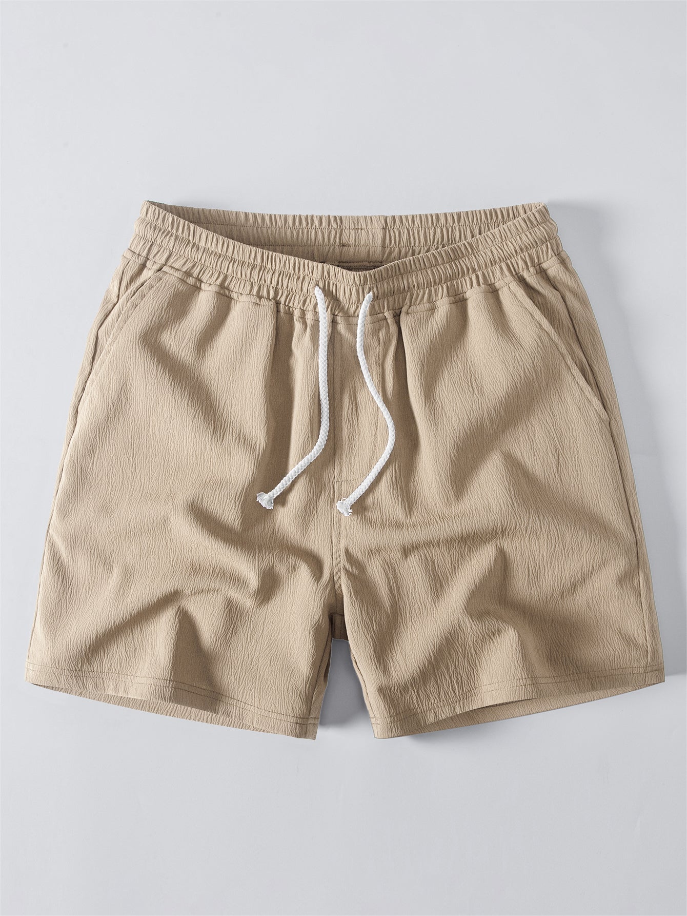 Geometric Jacquard Eyelet Cuban Shirt with Crinkle Textured 5" Drawstring Shorts