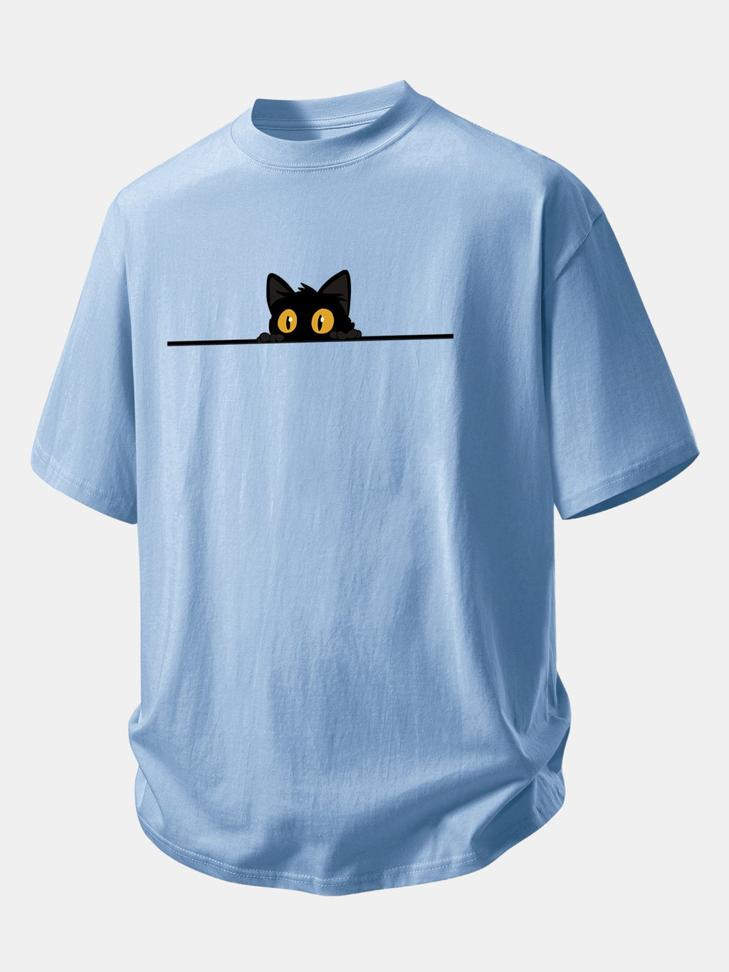 Comfortable Black Cat Print Cotton Tee
